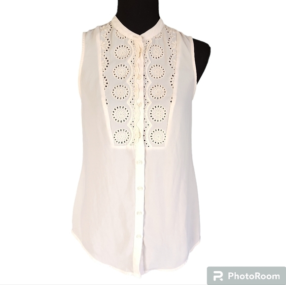 Anthropologie Maeve Marguerite Eyelet  Sleeveless Top sz 0 - Picture 1 of 6